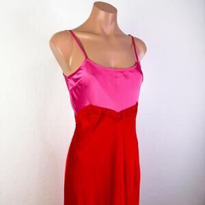Gianni Bini Helena Satin Silky Lace Maxi Slip Babydoll Dress Pink Red Sz 4 NWT